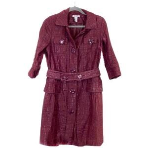 Retro Trench Coat Overcoat Vertigo Paris Burgundy Shimmer Size Medium Vintage